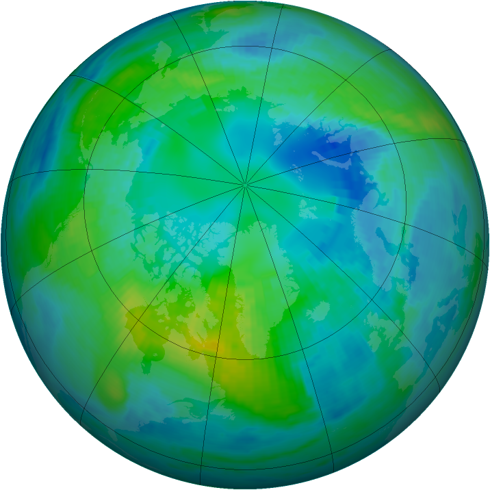 Arctic ozone map for 18 October 1990